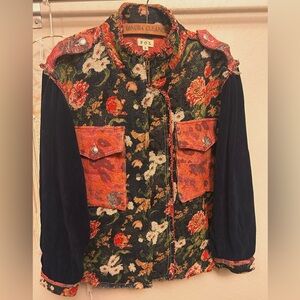 POL Vibrant Floral Jacket with Red and Orange Hues